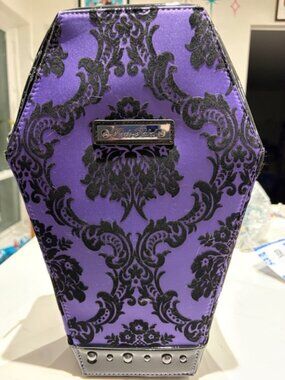 NWT Rock Rebel Damask Coffin Backpack Purple Gothic Print Bag
